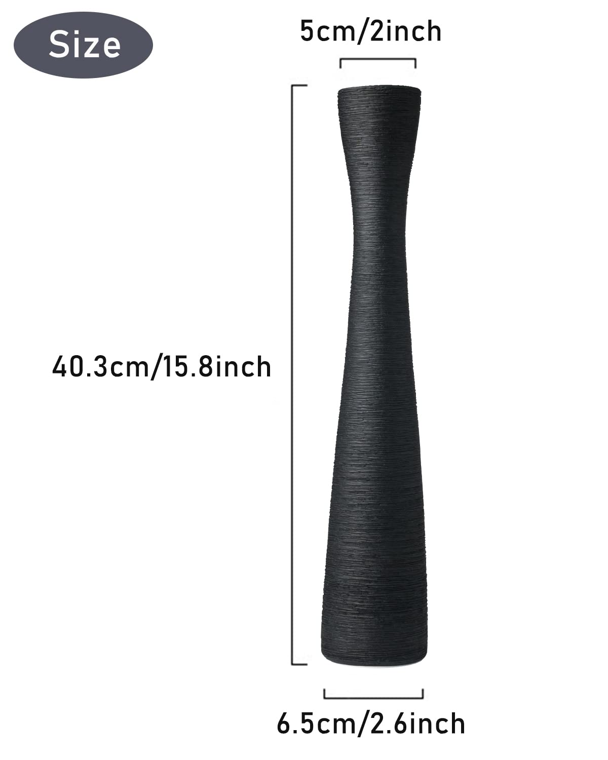 MZYOUHUO 16.5" Matte Black Ceramic Vase – Tall Handmade Minimalist Decor