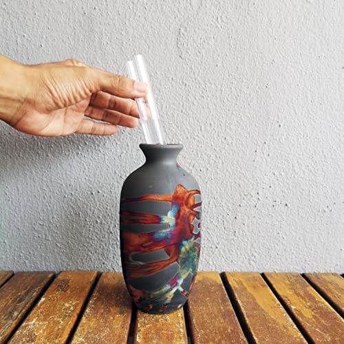 RAAQUU Koban 7" Raku Clay Pottery Home Decor Vase - Carbon Half Copper Matte - Boho Wall Art