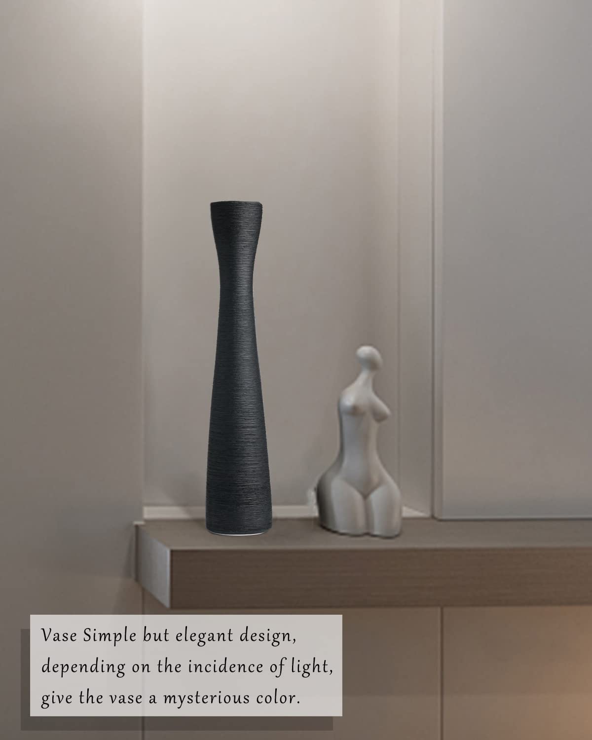 MZYOUHUO 16.5" Matte Black Ceramic Vase – Tall Handmade Minimalist Decor