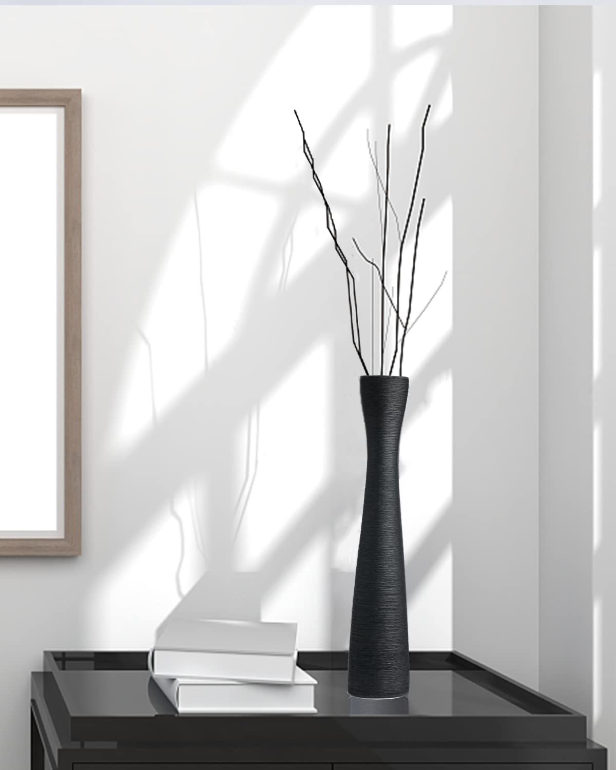 MZYOUHUO 16.5" Matte Black Ceramic Vase – Tall Handmade Minimalist Decor