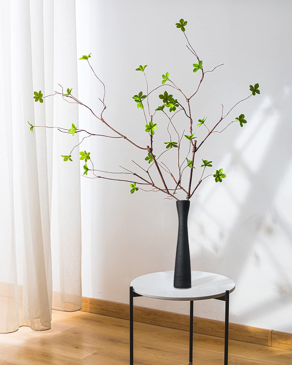MZYOUHUO 16.5" Matte Black Ceramic Vase – Tall Handmade Minimalist Decor