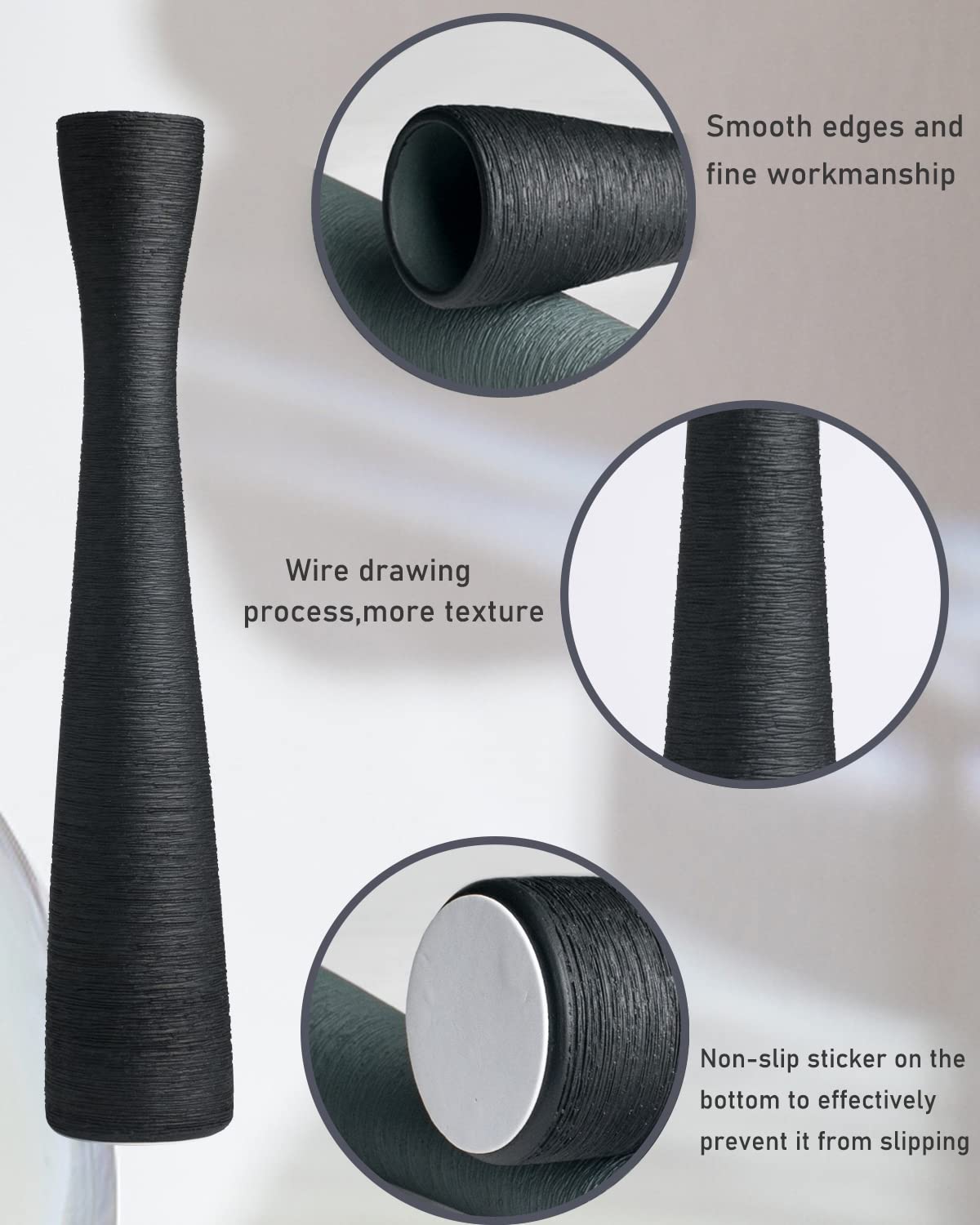 MZYOUHUO 16.5" Matte Black Ceramic Vase – Tall Handmade Minimalist Decor
