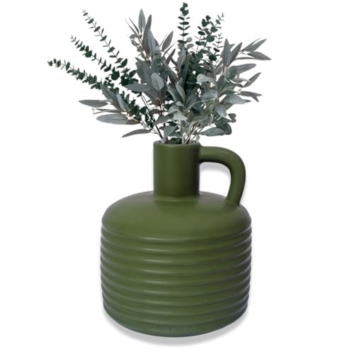 Annex Ceramic Vase for Home Decor, Modern Decorative Vase for Flowers Vases for Your Ideal Shelf Decor/Table/Living Room/Kitchen/Office (Army Green)