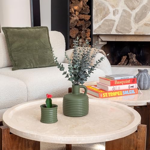 Annex Ceramic Vase for Home Decor, Modern Decorative Vase for Flowers Vases for Your Ideal Shelf Decor/Table/Living Room/Kitchen/Office (Army Green)