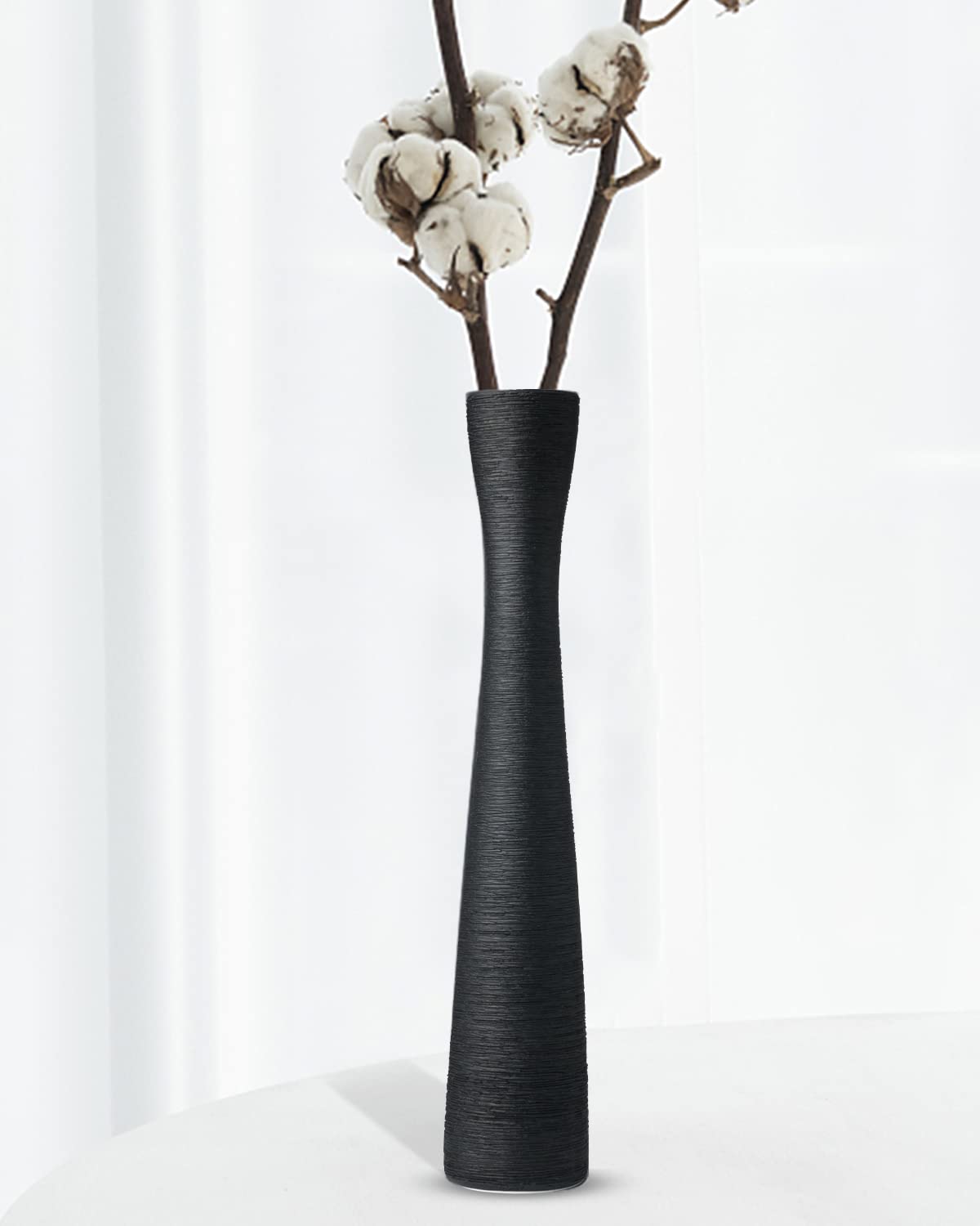 MZYOUHUO 16.5" Matte Black Ceramic Vase – Tall Handmade Minimalist Decor