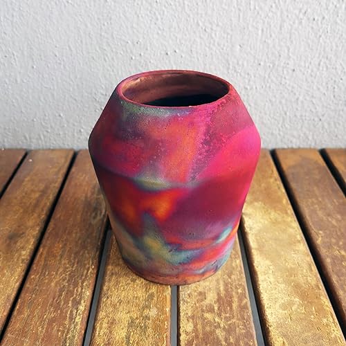 RAAQUU Hoseki 4.3 inch Handmade Ceramic Raku Vase - Pottery Gifts for Her, Boho, Gift Box, Gift for Mom, Bridesmaid Wedding Gift, Home Décor - FC