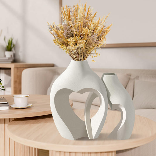 ZEXSTAR Heart-Shaped White Ceramic Vases – Set of 2 Nordic Minimalist Decor